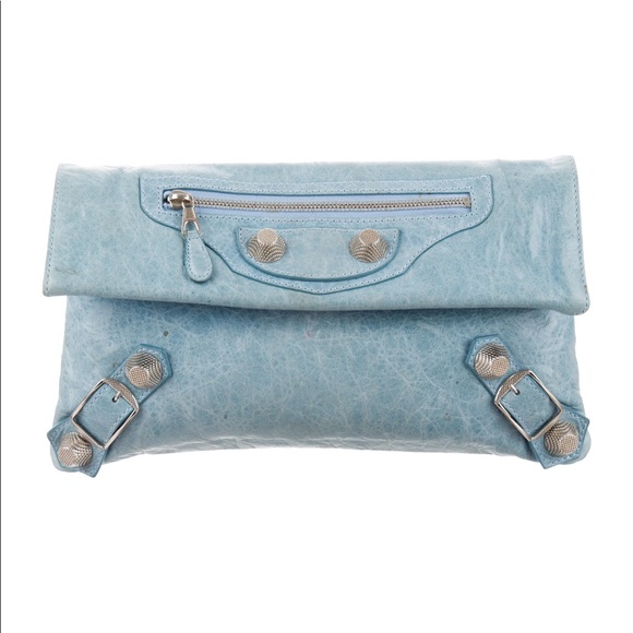 Balenciaga Handbags - Balenciaga Motorcross Envelope Clutch Pale Blue